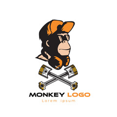 Monkey Motorcycle Logo.  Mascot cartoon of gorilla monkey apes riding motorbike. Black and White Color Victor 10 eps Download now