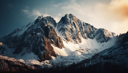 Fototapeta na wymiar Tranquil scene of majestic mountain range in winter icy grip generated by AI
