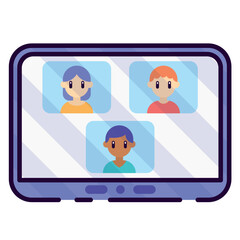 Isolated monitor with an online business meeting sketch icon Vector illustration