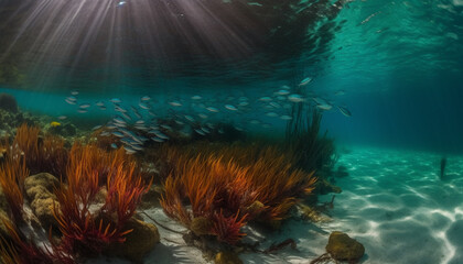 Fototapeta na wymiar Swimming below the multi colored reef, exploring sea life natural beauty generated by AI