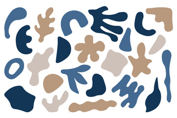 hand draw abstract shapes. set of colorful blue abstract shapes elements. hand prints