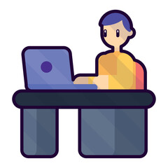 Isolated boy working on a laptop sketch icon Vector illustration