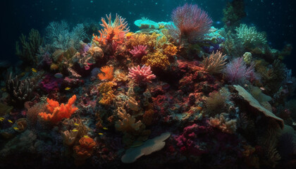 Plakat Multi colored sea life in tropical reef, a scuba diving adventure generated by AI
