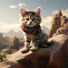 adventure kitten in the desert. 3D.  AI generated