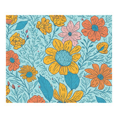 Colorful hand-drawn artistic flowers print. Cartoon style Vector illustration. Fashionable template for design.