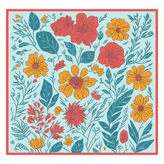 Colorful hand-drawn artistic flowers print. Cartoon style Vector illustration. Fashionable template for design.