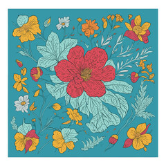 Colorful hand-drawn artistic flowers print. Cartoon style Vector illustration. Fashionable template for design.