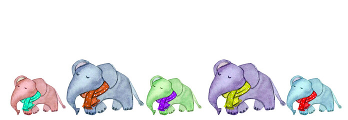 Banner con elefanti colorati, illustrazione isolata © sommaria