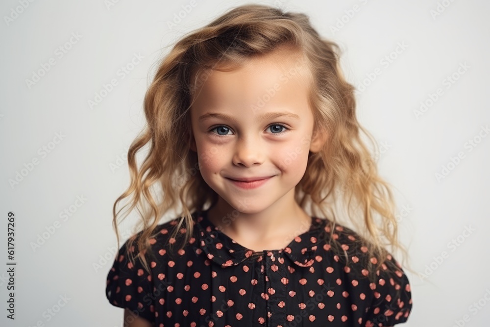 Wall mural Portrait of a cute little girl with curly hair on a white background - Wall murals