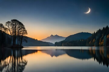 Obraz premium sunset over lake generated Ai.