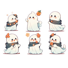 set of cute white ghost