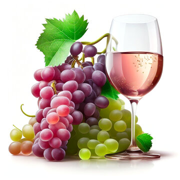 Glass of rosé wine and grapes from provence france isolated on white background in png format studio close up minimalist packshot mode. AI Generative image