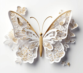 Floral White Butterfly with flowers and white background