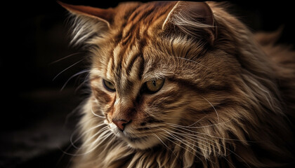 Fluffy kitten staring, close up portrait of cute domestic feline generated by AI