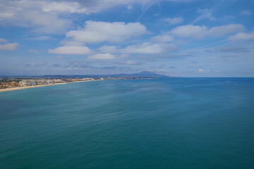 View of the Mediterranean sea from a height of Peniscola Castle.