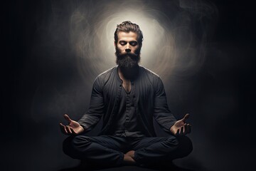 Adult Man in Lotus Pose: Concept for Spiritual Mindfulness, Physical Fitness Training, and the Art of Relaxation. Generative AI