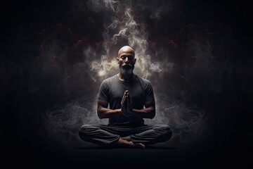 Man Meditating in Yoga Position: Concept for Achieving Mental Peace, Embracing Wellness Lifestyle, and Enhancing Concentration Skills. Generative AI