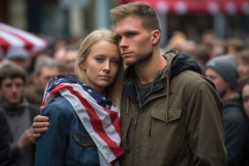 Young people mourn at an event commemorating 9/11 or other national commemorations and holidays in the United States.