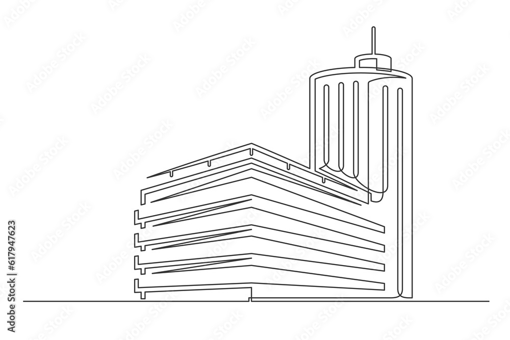 Wall mural Continuous one line building. Vintage building isolated on a white background. Business concept. Vector illustration