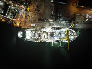 ship under construction in the shipyard