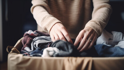 Cozy autumn bedroom with family knitting cardigan sweaters together generated by AI