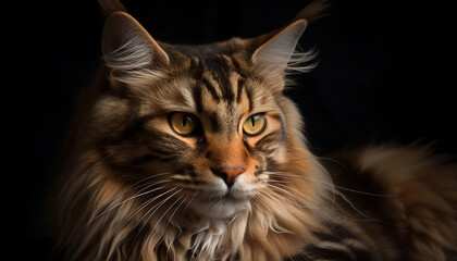 Fototapeta premium Fluffy kitten sitting outdoors, staring at camera with cute whiskers generated by AI