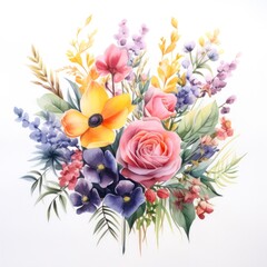 Fototapeta na wymiar Watercolor flower bouquet. Illustration AI Generative.
