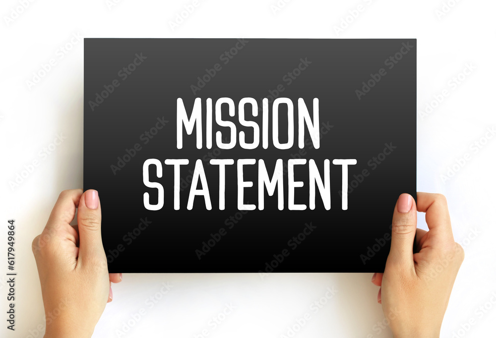 Aufkleber mission statement - concise explanation of the organization's reason for existence, text concept on 