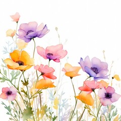 Fototapeta premium Watercolor floral background. Illustration AI Generative.