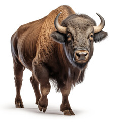 Big buffalo bison realistic photo generative AI illustration isolated on white background. Wild animals concept