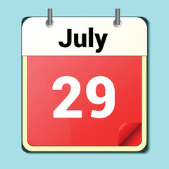 day on the calendar, vector image format, JULY 29