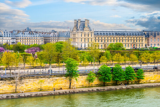 Louvre Museum and Seine River in Paris, France