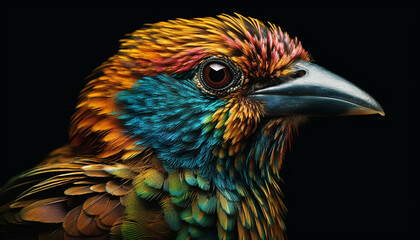 Obraz premium Vibrant gold and blue macaw perching on branch, looking cute. generated by AI