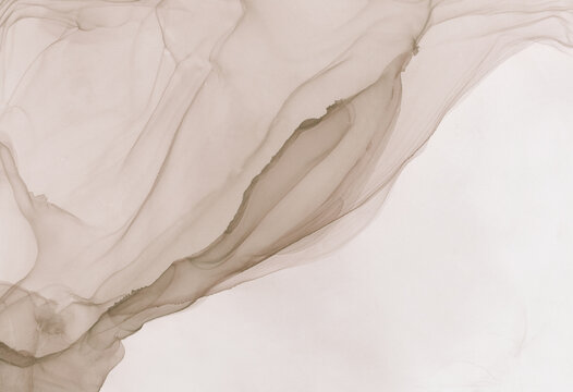 Abstract beige marble art &mdash; beige transparent background. Beautiful smudges and stains made with alcohol ink. Beige fluid art texture resembles watercolor or aquarelle.