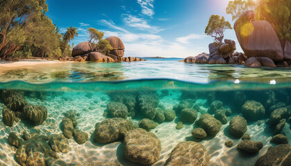 Fototapeta na wymiar Turquoise waters reveal stunning underwater beauty in tropical paradise. generated by AI