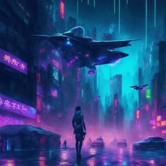 Cyberpunk Urban Abstract Future Wallpaper. Digital painting illustration created with Generative AI technology.