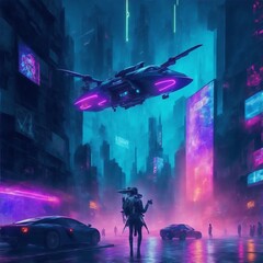 Cyberpunk Urban Abstract Future Wallpaper. Digital painting illustration created with Generative AI technology.