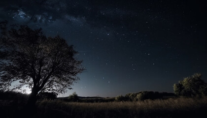 Fototapeta na wymiar Tranquil night sky glows with milky way and star trail. generated by AI