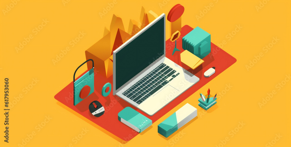 Poster technology keyboard background laptop design colours desktop web gadget business computer. generativ