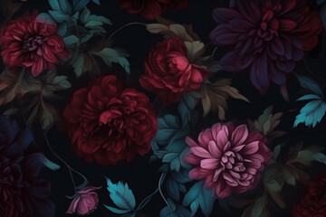 seasonal burgundy vintage background dark wallpaper flower nature peony bouquet decoration. Generative AI.