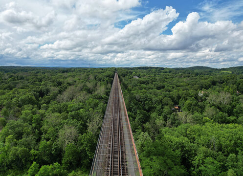 Aerial view of the Moodna Viaduct and Salisbury Mills, New York