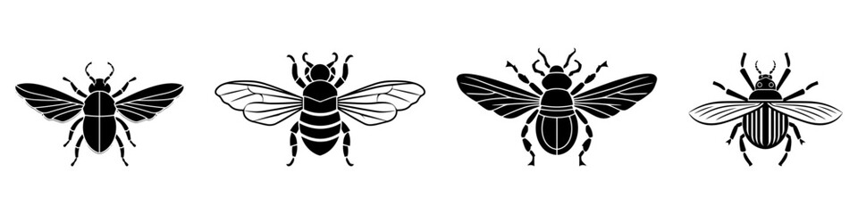 Set beetles insect black silhouette animal. Vector Illustrator