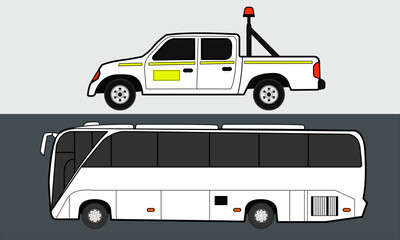 Medios de transporte, autobús, camioneta, carretera, viaje. Ilustración en vector