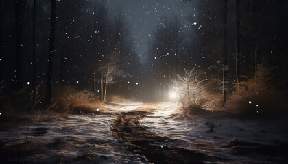 Enchanted winter forest a spooky, mysterious beauty in nature landscape generated by AI