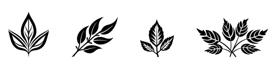 Leaf icons set ecology nature element, black leafs, environment and nature eco sign.