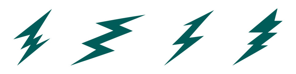 Fototapeta na wymiar Set of 4 Lightning flat icons. Thunderbolts icons isolated on black background. Vector illustration