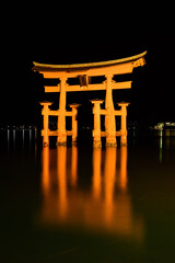 japanese temple at night tori gate Japan Hiroshima