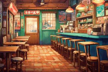 old school restaurant anime style background