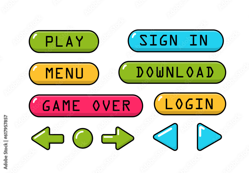 Poster game buttons in retro style set