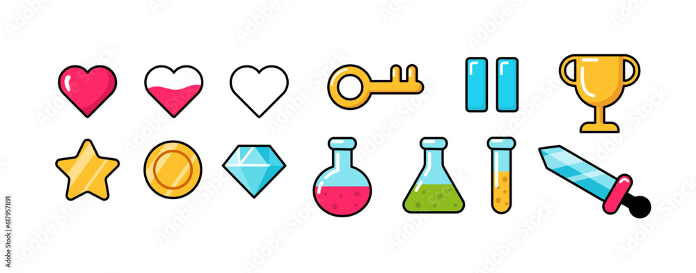 Poster game buttons in retro style set